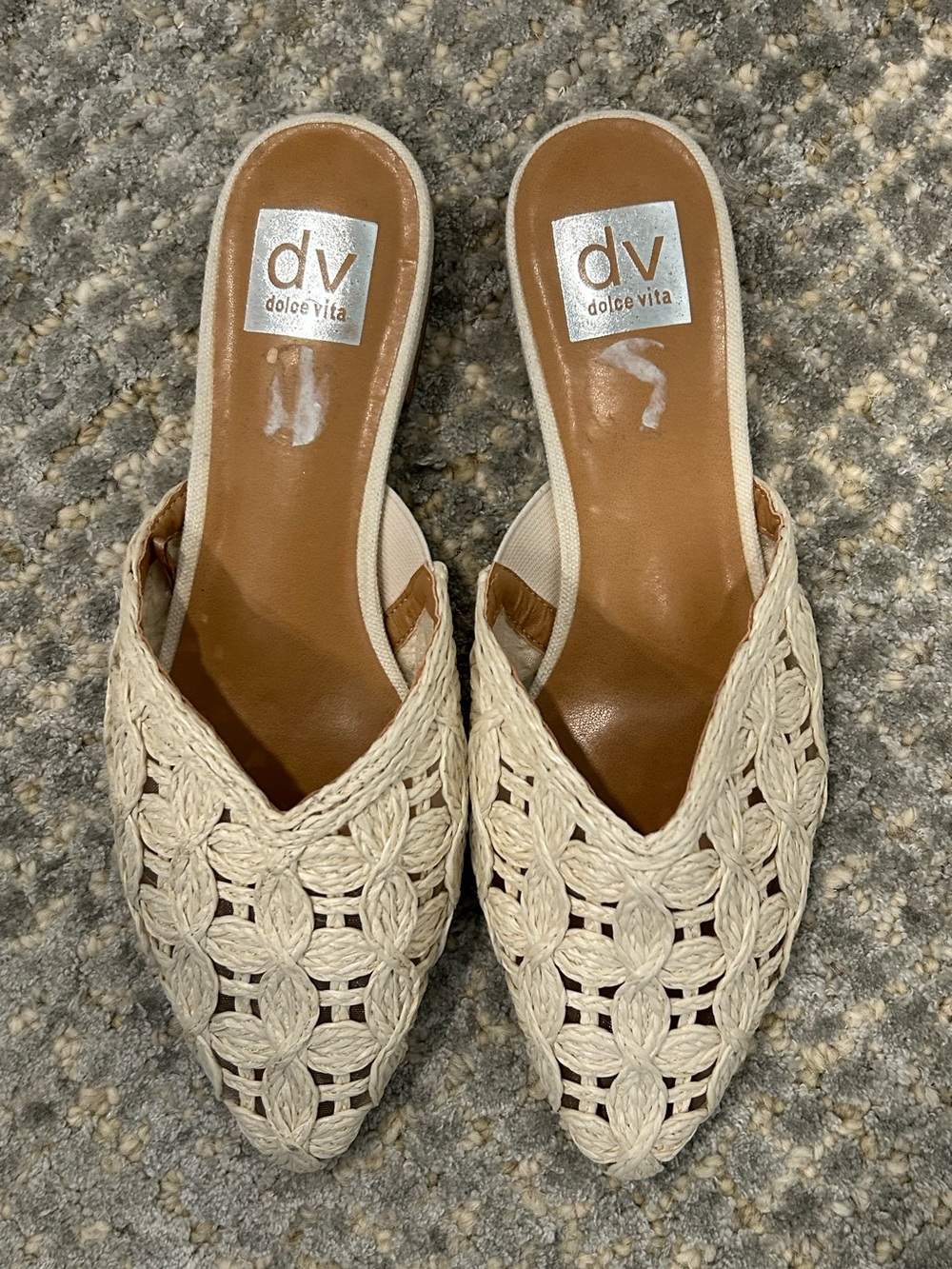 Dolce Vita Cream Braided Pointed-Toe Mule Slides SZ 7